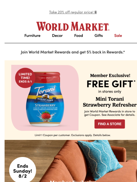 emailworldmarket newsletter: FREE Torani Gift 🍓
