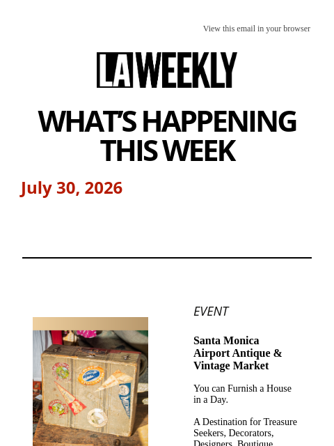 laweekly newsletter: What's Happening in LA This Week + LA’s First Jazz...