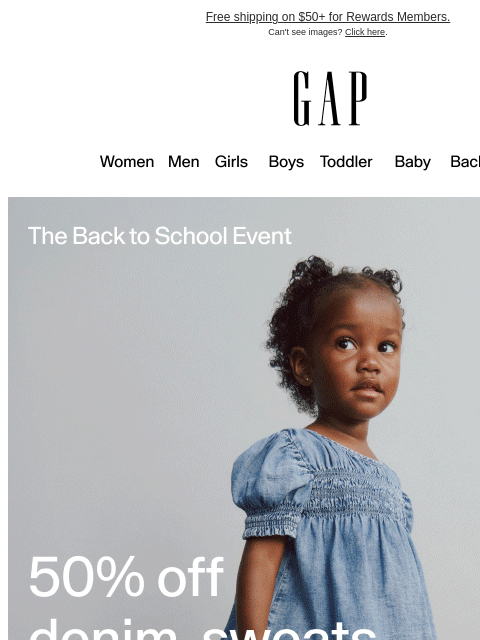 gap newsletter: 50% off school essentials + email extra 25% off