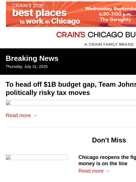 crainalerts newsletter: City Hall tallies a list of politically risky tax ...