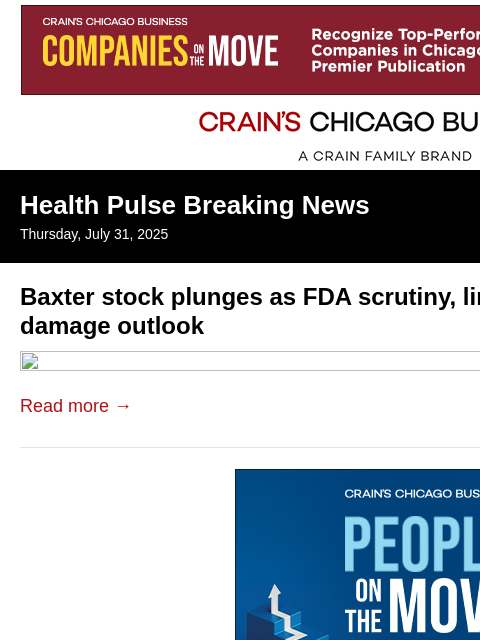 crainalerts newsletter: Baxter plunges on Helene fallout, FDA scrutiny