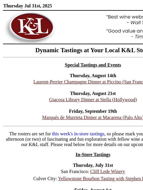 klwines newsletter: K&L Tastings: A Rosé Champagne Showcase, Wines for...