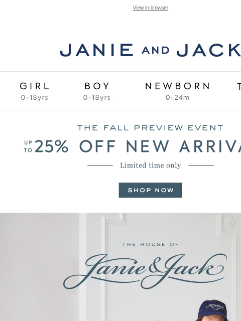 janieandjack newsletter: Up to 25% off new fall looks for her