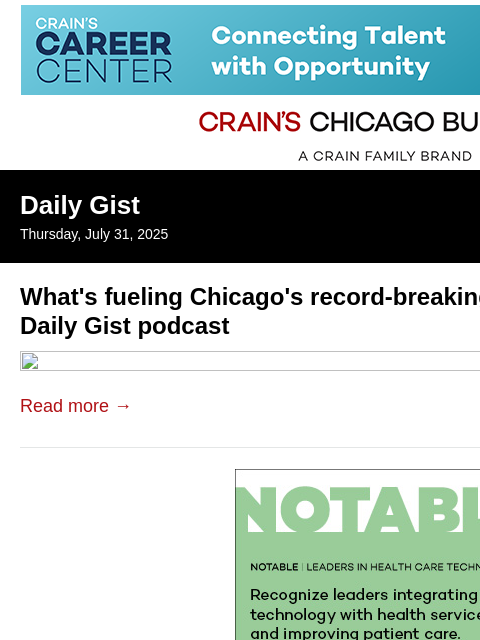 crainalerts newsletter: What's fueling Chicago's record-breaking home sale...