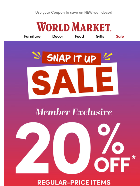 emailworldmarket newsletter: Hey! 20% off STARTS NOW. ✨