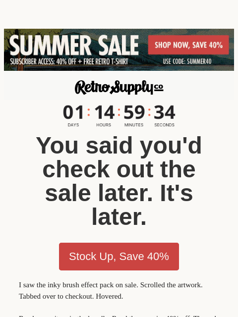 retrosupply newsletter: Miss this and it’s full price + no shirt