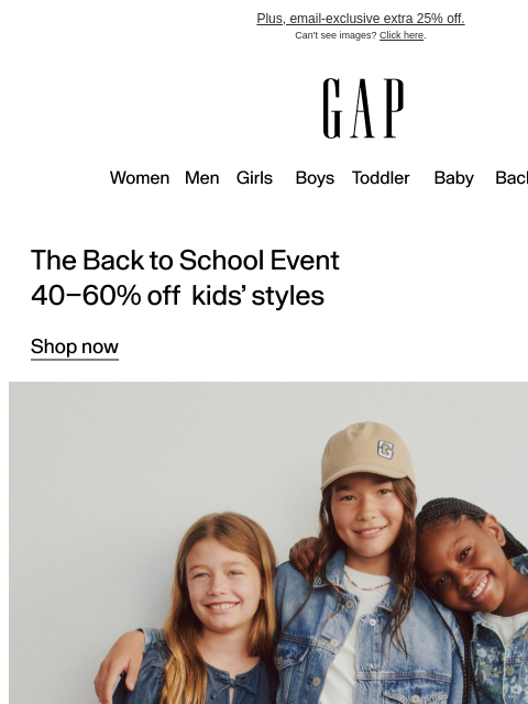 gap newsletter: Get 50% off denim + other school essentials