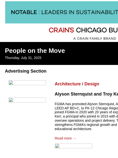 crainalerts newsletter: Crain's Chicago Business - People on the Move