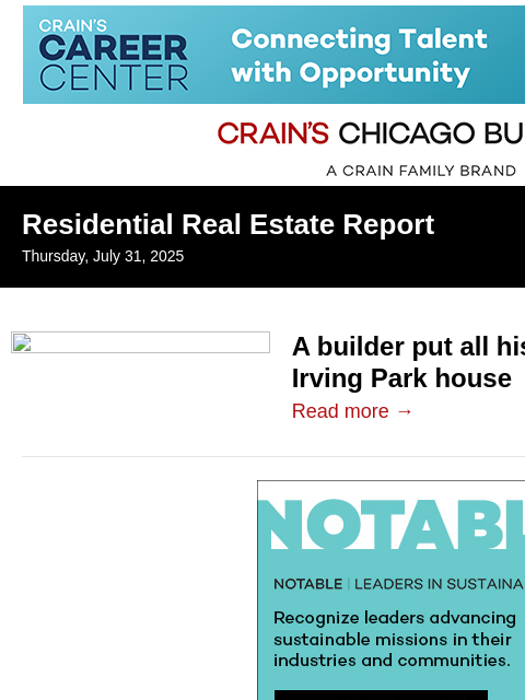 crainalerts newsletter: Newly built house in Old Irving Park up for sale