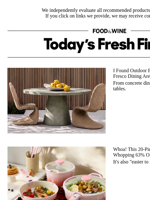foodandwine newsletter: Whoa! This 20-Piece Cookware Set Is a Whopping 63%...
