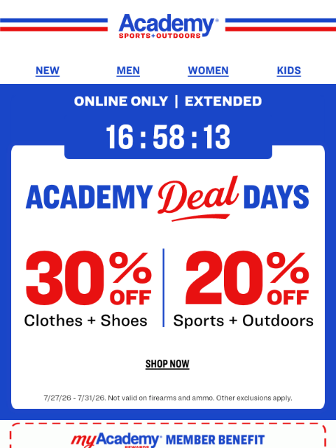 academy newsletter: Last Day: 20% Off Sports + Outdoors Gear Online