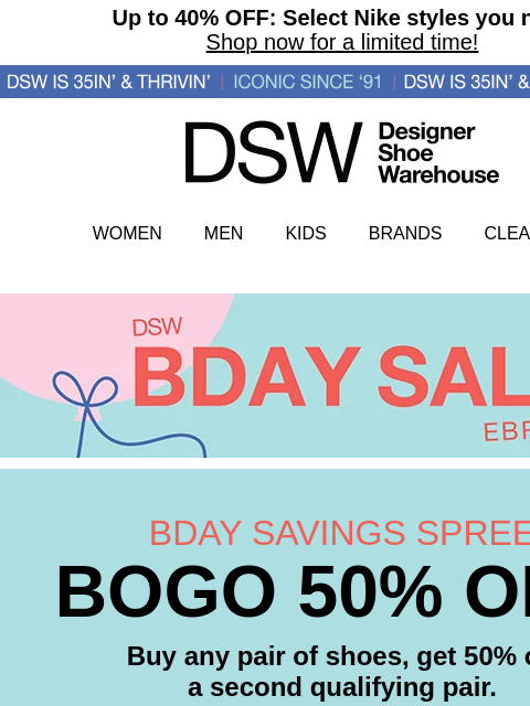 dsw newsletter: BOGO 50% off summer faves won’t last forever!