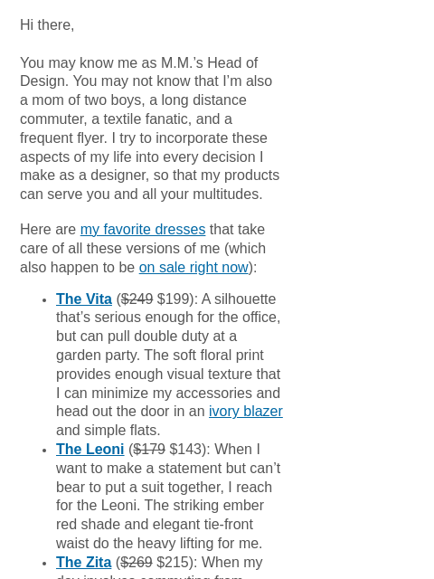 mmlafleur newsletter: 20% OFF: Six dresses that get me out the door.