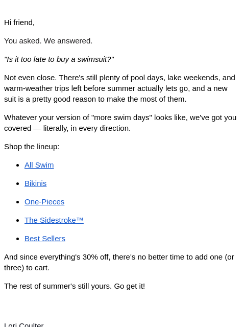 summersalt newsletter: Still swim season, FYI