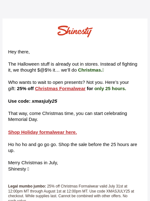 shinesty newsletter: 🎅Santa’s boozin’ again. He thinks it’s December.