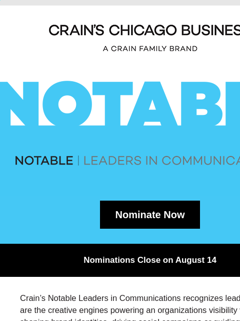 crainalerts newsletter: Nominate a Leader Guiding Brand Communications by ...