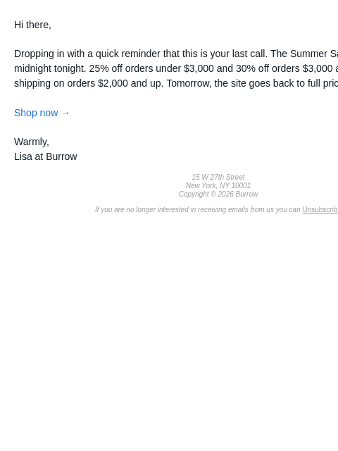burrow newsletter: The Summer Sale ends at midnight