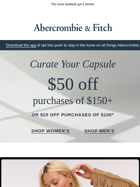 abercrombie newsletter: $50 OFF the Western Weekly Drop.