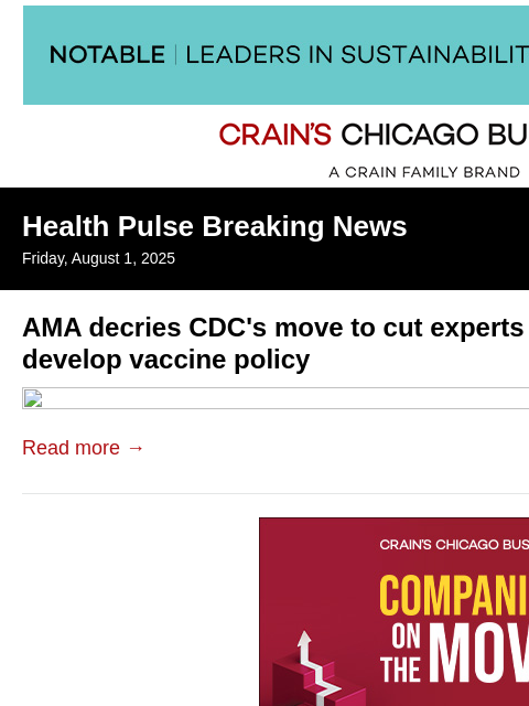 crainalerts newsletter: AMA cut from CDC's vaccine review process