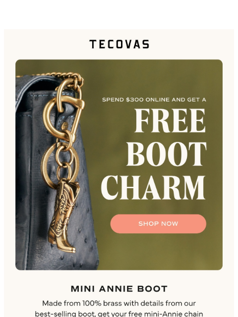 tecovas newsletter: Get a FREE mini Annie boot