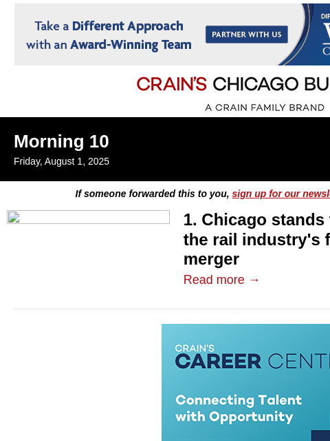 crainalerts newsletter: Chicago could win — or lose — big in coast-to-coas...