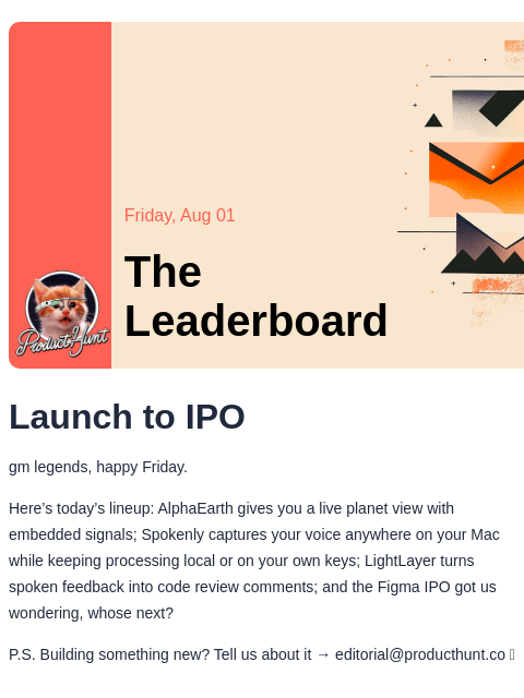 producthunt newsletter: 😸 Figma rings the bell