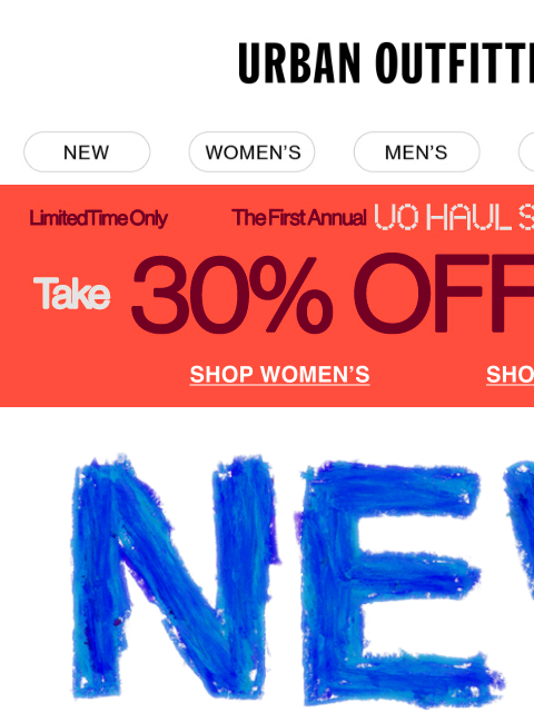 urbanoutfitters newsletter: 30% off 🤝 new arrivals day