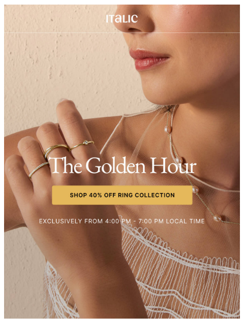 italic newsletter: 🚨 3 Hours Left: 40% off Diamonds & Gold Rings