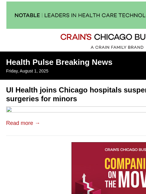 crainalerts newsletter: UI Health stops gender-affirming surgeries for min...
