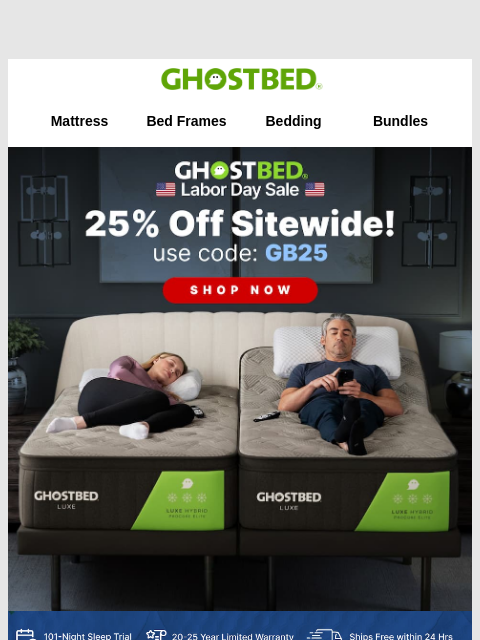 ghostbed newsletter: NEW! 25% off the entire site!