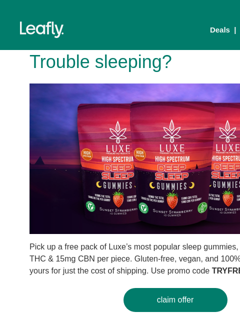 leafly newsletter: Free sleep gummies 😴