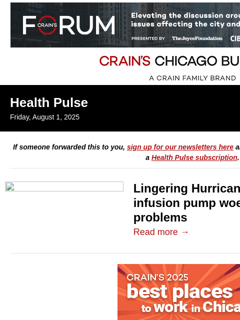 crainalerts newsletter: New and old problems for Baxter