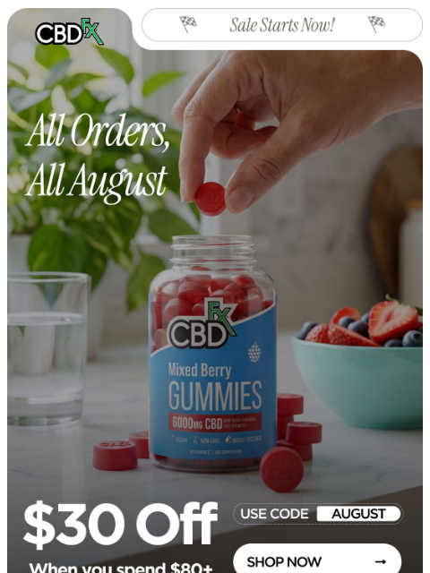 cbdfx newsletter: New August Deal: $30 OFF your order! 🌴