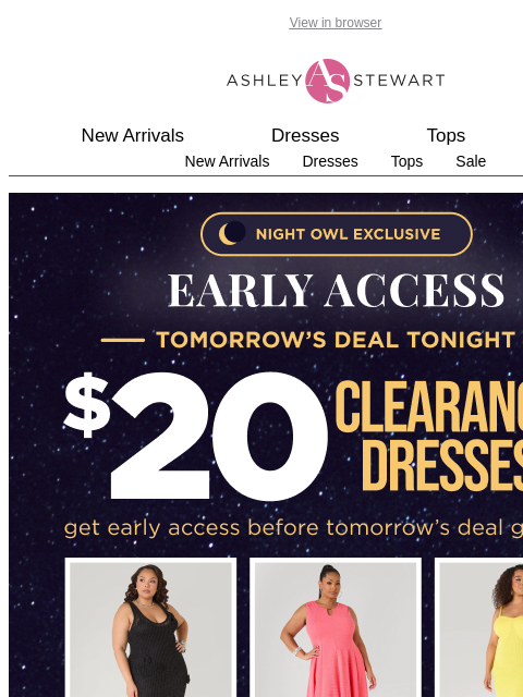 ashleystewart newsletter: 🦉Night Owl — $20 Clearance Dresses