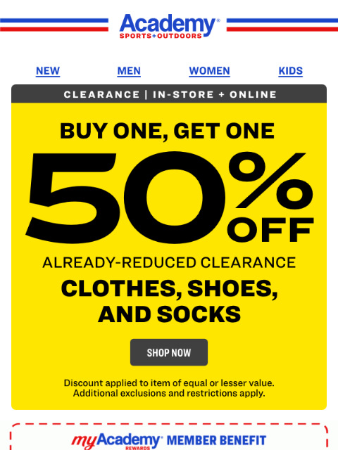 academy newsletter: BOGO 50% Off Already-Reduced Shoes + MORE