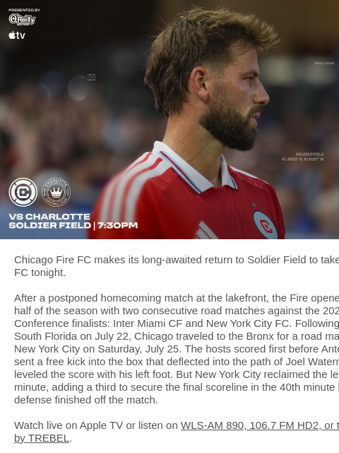 chicagofirefc newsletter: TONIGHT: Chicago Fire vs Charlotte FC