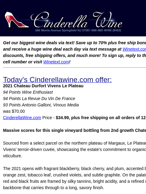 winelibrary newsletter: 2021 Chateau Durfort Vivens Le Plateau (94 WE, 94 ...