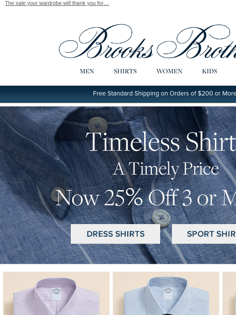 brooksbrothers newsletter: Dress & sport shirts: 25% off 3 or more**