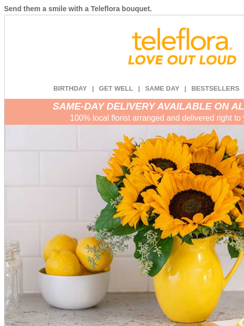 teleflora newsletter: Shine with Sunflowers 🌻 Enjoy 20% Off