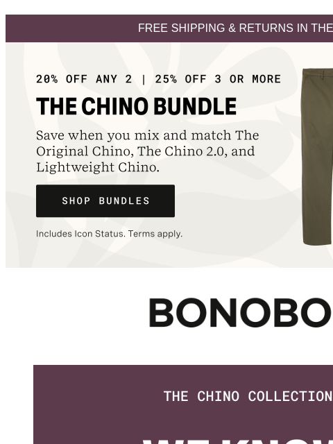 bonobos newsletter: The Chinos of Your Dreamos