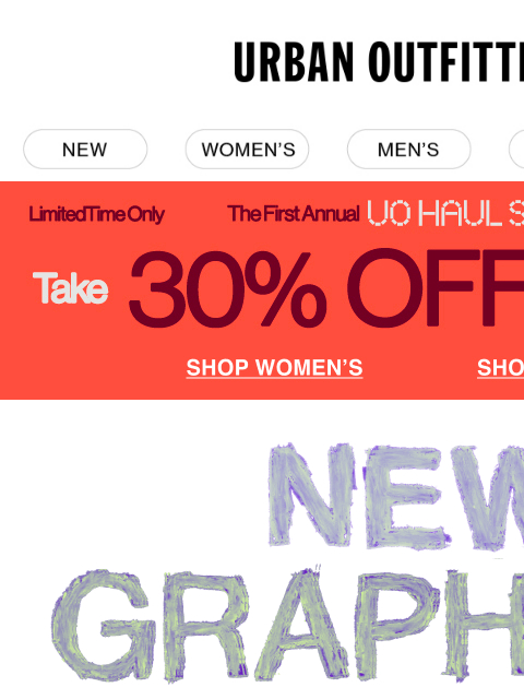 urbanoutfitters newsletter: new men's graphics + 30% off your order: ✅