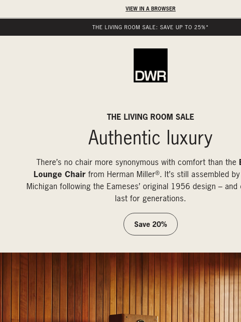 dwr newsletter: Save 20% on the Eames Lounge Chair + Ottoman