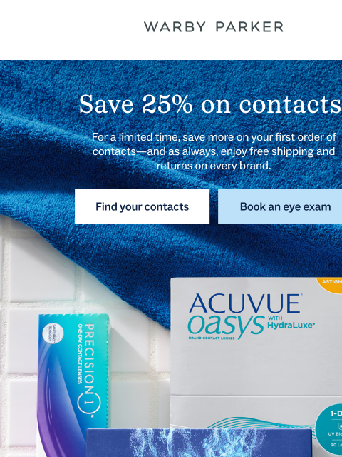 warbyparker newsletter: Update: 25% off contacts!