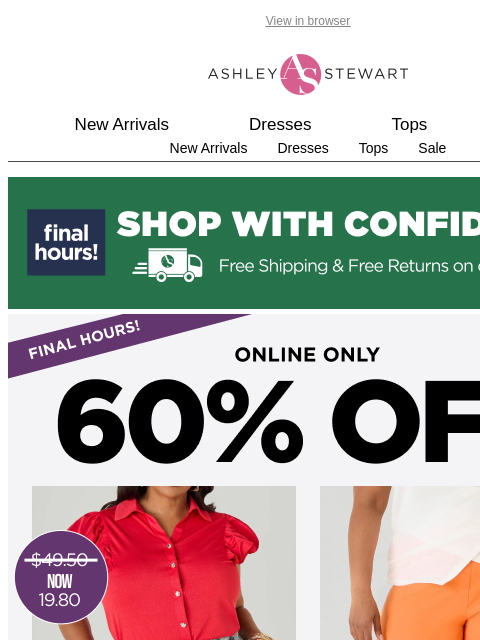 ashleystewart newsletter: Mix & Match👖👚60% off styles ends TONIGHT