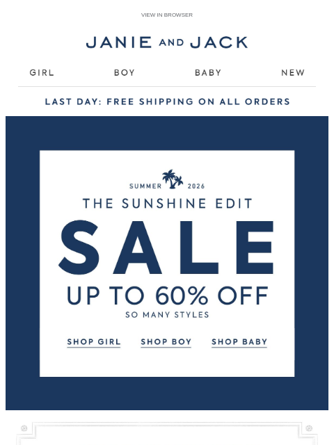 janieandjack newsletter: You're just in time for free shipping