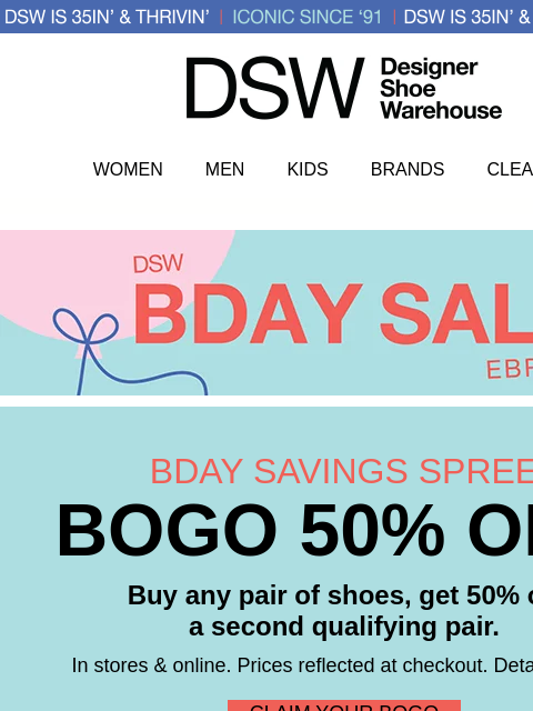 dsw newsletter: BOGO 50% OFF ENDS TONIGHT 😮