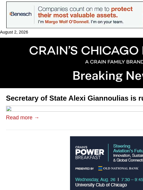 crainalerts newsletter: Alexi Giannoulias announces bid for mayor
