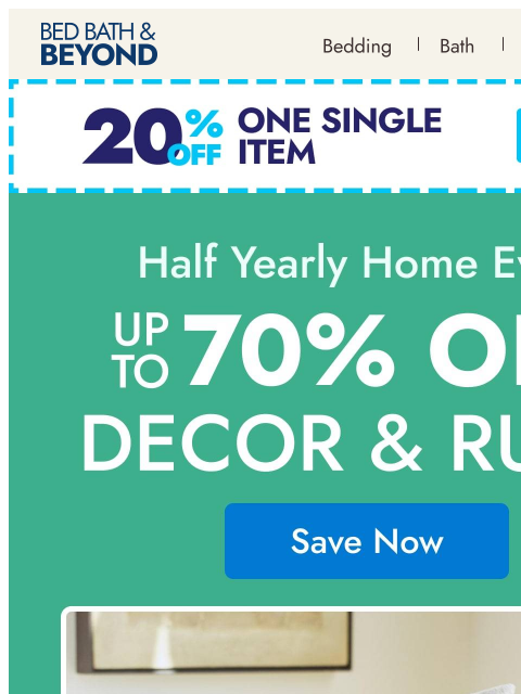 bedbathandbeyond newsletter: Small updates, big home energy—up to 70% off