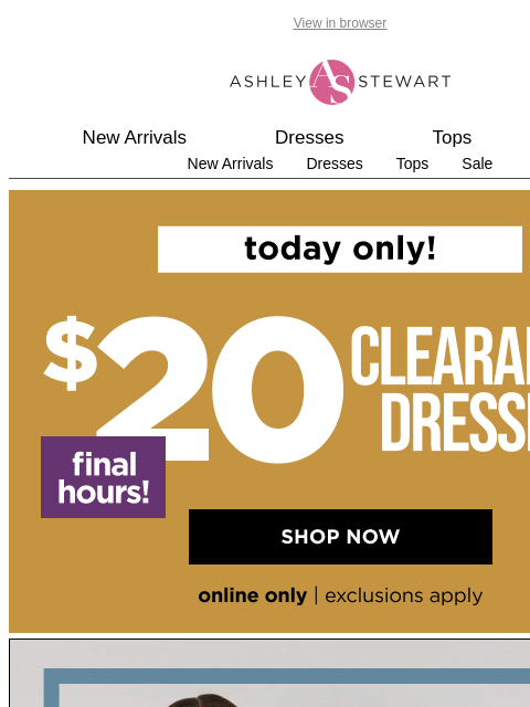 ashleystewart newsletter: FINAL CALL⚠️$20 clearance dresses