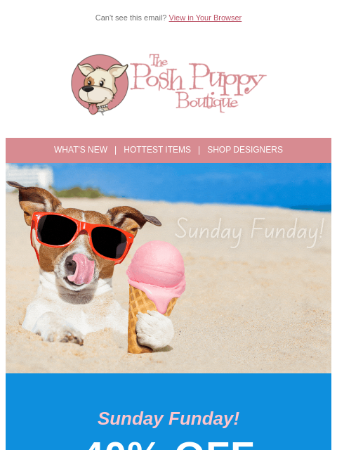 poshpuppyboutique newsletter: Sunday Funday! 40% Off Storewide (Today Only)